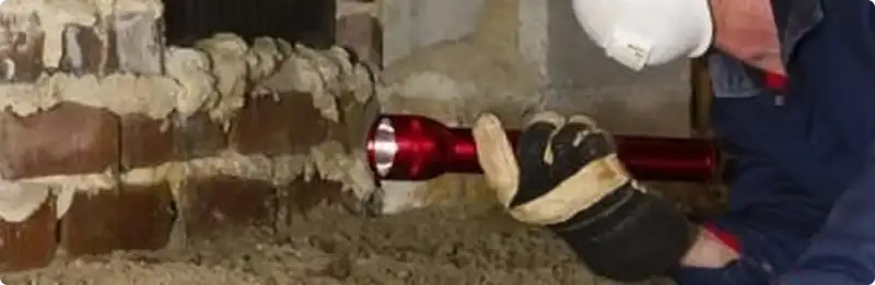Pest control technician inspecting a crawl space for ant activity in Linden, NJ